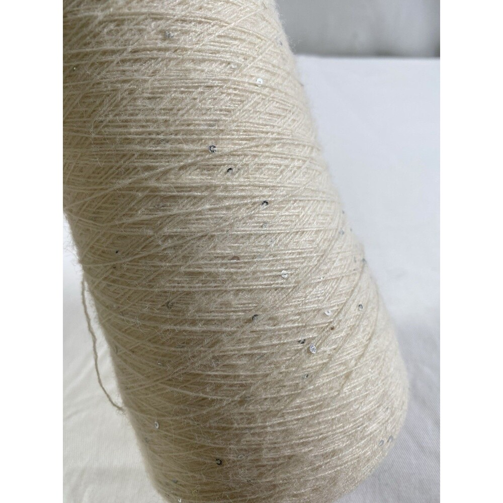Fancy Cone Yarn Spool Yarn Off White Silver Sequins 340g Net Weight #704
